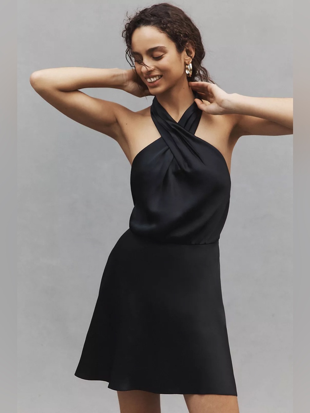 Anthropologie BHLDN Sz 6 Ruby Satin Black Mini Halter LBD Dress